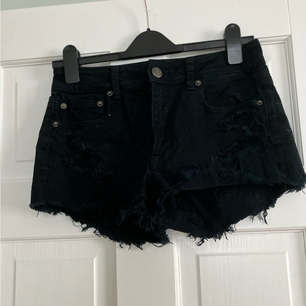 American Eagle Stretch Black Hi Rise Festival Shorts Size 6